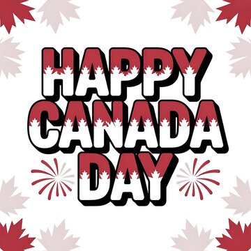 Happy Canada Day text with festive maple leaf theme patriotic celebration design colorful background For Social Media post