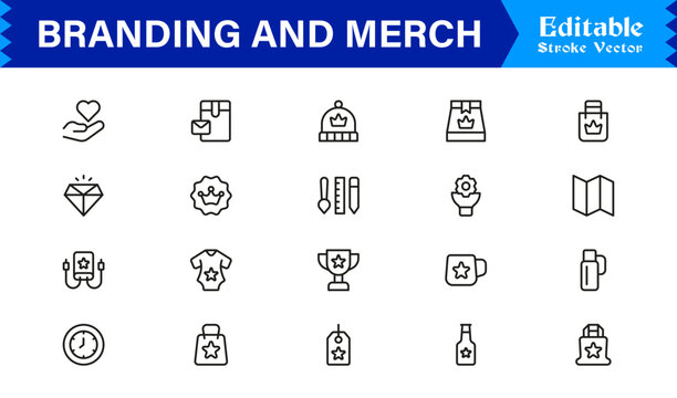 Branding And Merchandise Essentials &ndash; Professional Line Icon Set Featuring Modern, Editable, and Minimal Graphic Elements for Premium Design Use