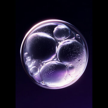 Glowing purple cellular sphere representing peptide complexes skincare biotechnology molecular encapsulation and cellular renewal