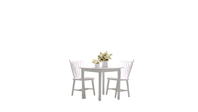 Intimate outdoor scene featuring a small white table, two chairs, and a floral centerpiece