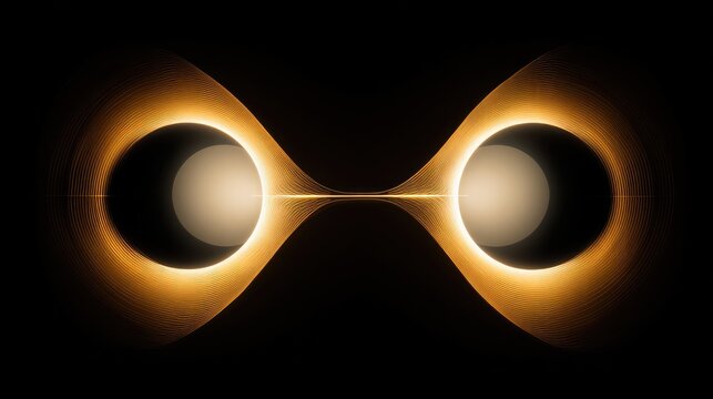 Abstract representation of dual orbs connected by bright light beams creating a mesmerizing visual effect in a dark background