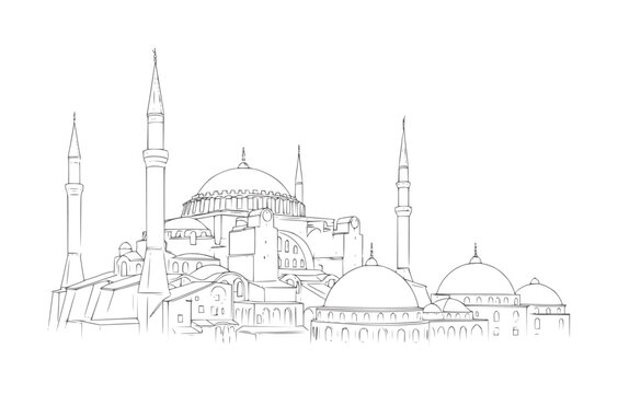 Hagia Sophia mosque minarets and domes outline architecture building