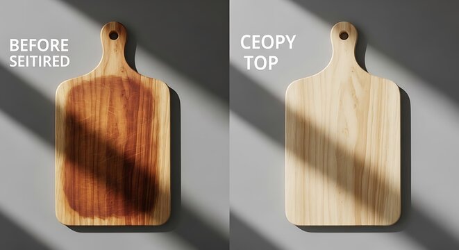 Before and after wooden cutting board.