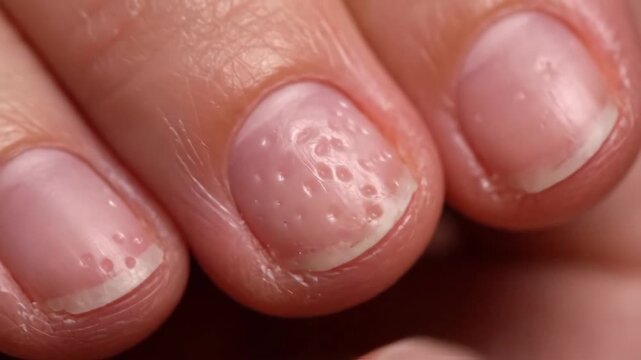 Nail Psoriasis: Pitting & Uneven Surface Macro, Dermatology Education Video 4K
