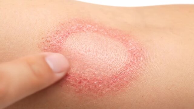 Ringworm Rash: Circular Red Lesion Macro Shot, Dermatology Education Video 4K
