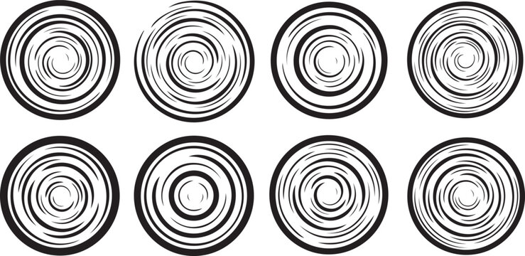 Concentric circles in various patterns and shading techniques Vector