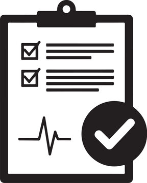 Minimalist Medical Clipboard Icon with EKG and Checkmark Vector