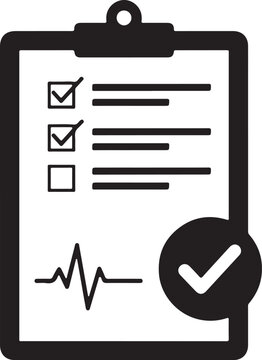 Minimalist Medical Clipboard Icon with EKG and Checkmark Vector