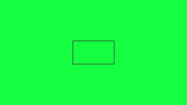 Animated black rectangle line is drawn with the mouse pointer on green background. Pencil drawing a rectangle line animation. click cursor with rectangle space with alpha channel