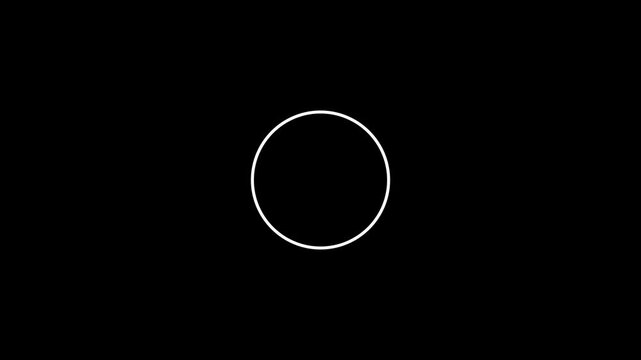 Animated white circle line is drawn with the mouse pointer on black background. Pencil drawing a circle line animation. Mouse click cursor with circle space with alpha channel