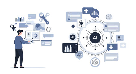 A lone man stands thoughtfully, viewed from behind, creating a sense of contemplation and focus. Ideal for illustrating concentration, strategy or a m © Agis