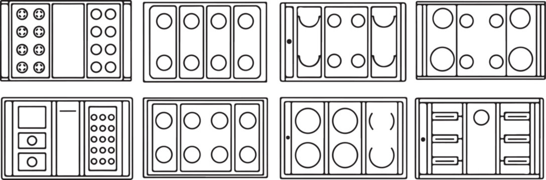 A collection of various electronic components and integrated circuits layout design Vector