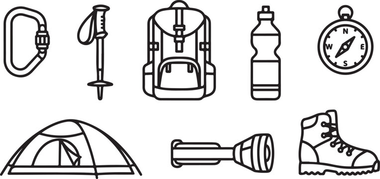 Various ancient tools and artifacts including a magnifying glass, hanger, chest, bottle, and compass Vector