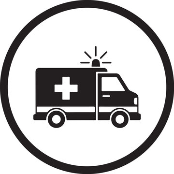 Minimalist Ambulance Icon Silhouette in Black Circular Border Vector