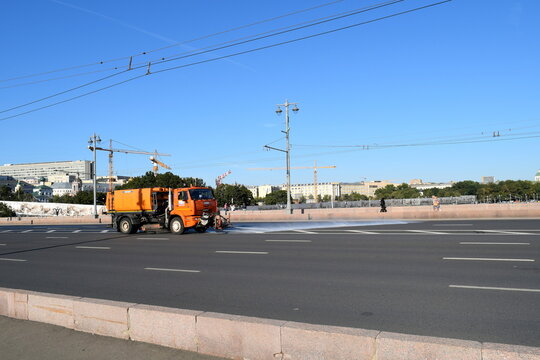 KAMAZ-53605 municipal specialized vehicle for street cleaning and road maintenance in Moscow, Russia, 2015 