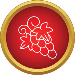 Fototapeta premium Grapes with leaves forming an outline icon in a red and gold circle