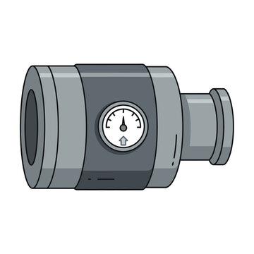 Cartoon illustration of a pressure gauge on a pipe fitting, industrial equipment concept