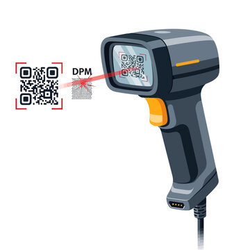 Barcode Scanner Reading QR Code with Red Laser Light and DPM Marking
