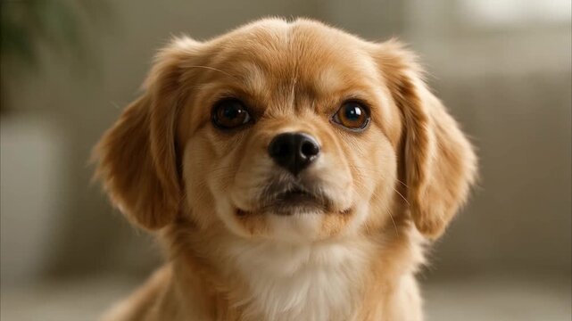 Adorable Small Brown Domestic Dog Portrait Cinematic Soft Lighting Close Up High Definition Lifestyle Background for Pet Care and Animal Content