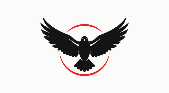 A silhouette eagle with wings and circle round vector 
