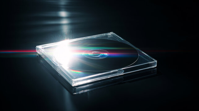 Blank CD disk in a sealed jewel case providing empty data storage for audio or software on a dark background