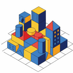 Fototapeta premium Colorful 3D isometric city block architecture.