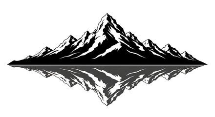 Fototapeta premium Dynamic monochrome mountain range illustration featuring a towering central peak with a perfect reflection, embodying strength and the serene beauty of the wilderness in a bold, artistic vector style