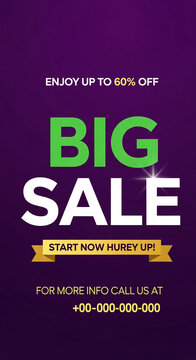 Digital purple banner with green and white text announcing a sale, symbolizing opportunity, discount, and consumerism, perfect for promotional purposes