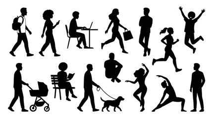 Fototapeta premium Silhouette People Jumping Happy Expression And Positive Energy