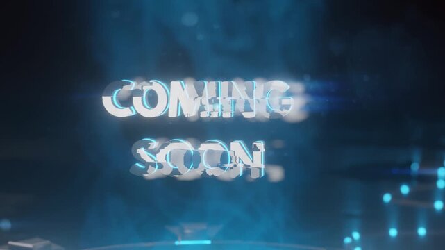 Coming soon futuristic blue holographic interface launch announcement promotional teaser