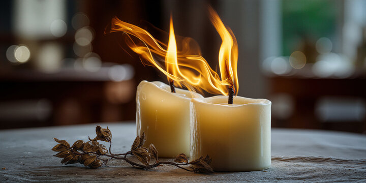 Pair of square candles with twin flames evoke energetic movement and experimental ambiance in studio