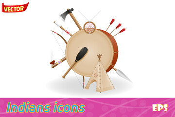american indians concept set icons vector illustration © kontur-vid