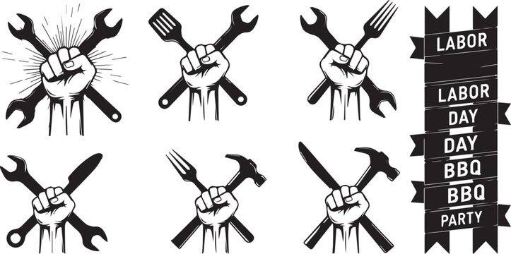 labor day celebration vector illustration with tools and food icons