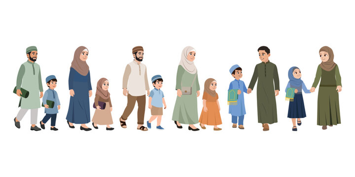 Muslim Kid Running Go to Mosque with Parent