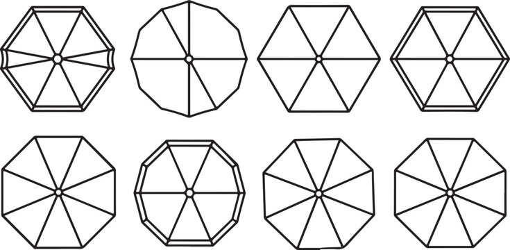 Geometric hexagonal and pentagonal shapes with internal triangulation patterns Vector