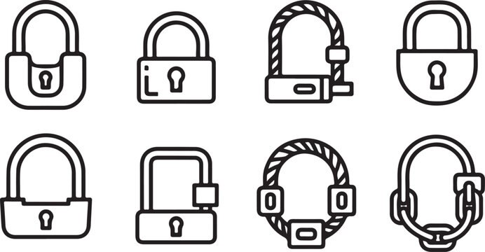 Variations of the classic padlock in simple line drawings Vector