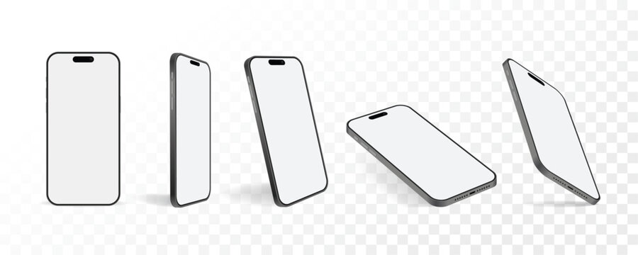 Modern Silver Smartphone Mockup Set &ndash; Thin Metal Device Front, Side and Perspective Views with Blank Screen for UX UI App Presentation and Advertising Design