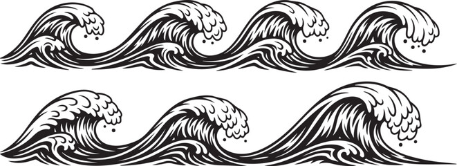 Fototapeta premium A curving line of intricate wave patterns on a plain background. Vector