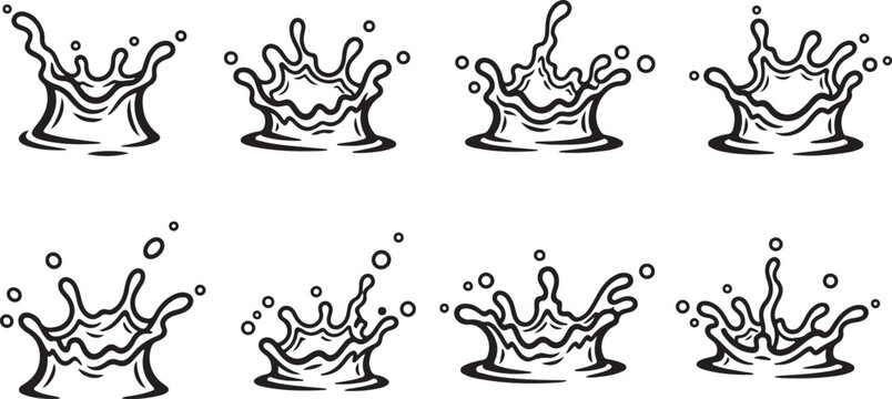 Line drawings of various dog breeds in playful and relaxed poses Vector