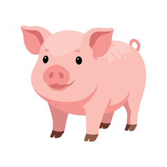 Fototapeta premium Cute cartoon pig standing isolated on white background in vector illustration