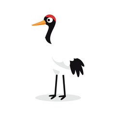 Fototapeta premium Cartoon red crowned crane stands, featuring black, red, white and orange coloring