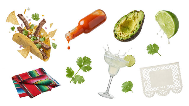 Mexican Fiesta Food and Drink Ingredients Isolated on White