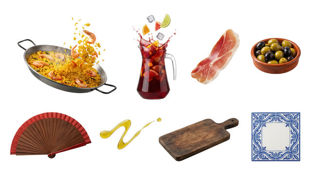 Spanish Tapas Still Life Isolated on White Background