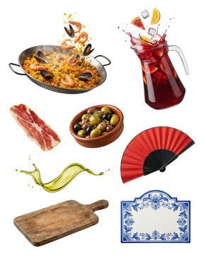 Spanish Cuisine Still Life Isolated on White Background