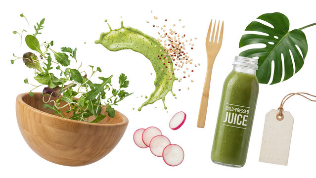 Healthy Green Salad and Cold Pressed Juice Still Life