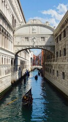 Obraz premium A serene canal scene with a gondola and ancient architecture
