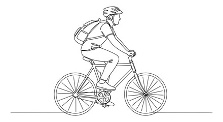 Obraz premium Cyclist riding bicycle on road wearing helmet and backpack illustration