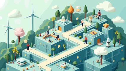 A visually striking illustration evokes a sense of urban calm and growth. Ideal for backgrounds, web design, or conveying themes of sustainability and © jimmy