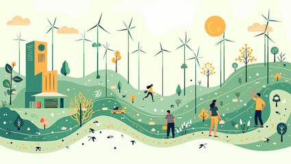 A whimsical illustration of a park setting, ideal for backgrounds, children's content, or conveying a sense of tranquility and playful simplicity. The © jimmy