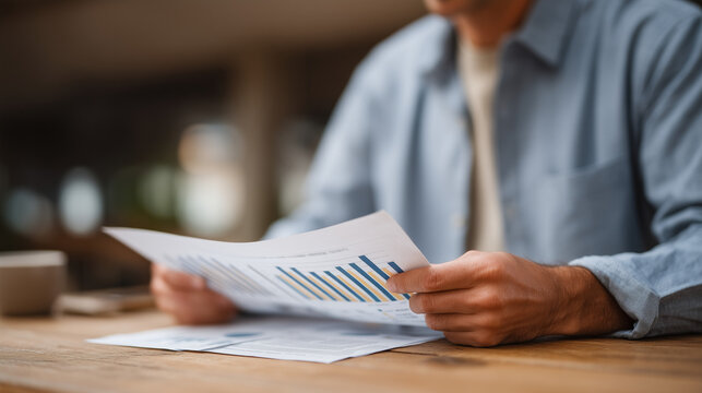 Real estate investor sits at a desk comparing printed property crowdfunding prospectuses from three different platforms, highlighting key return figures, investment comparison, crowdfund real estate